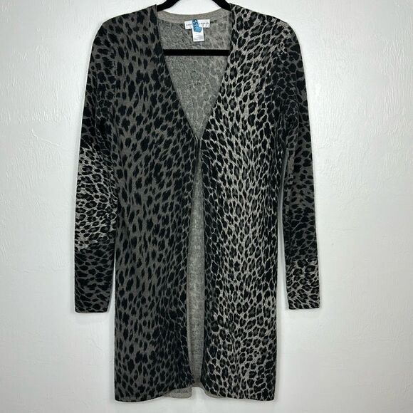 Garfield & Marks Cashmere Leopard Print Longline Cardigan Sweater Size M - Picture 1 of 9